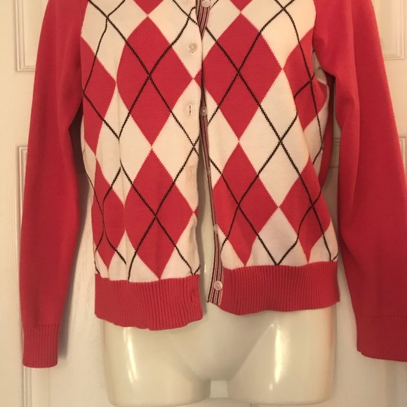 Lands End Argyle Cardigan Sweater 